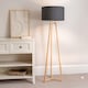 image 3 of ValueLights Lottie Natural Wood Tripod Floor Lamp Charcoal Grey Shade and Bulb