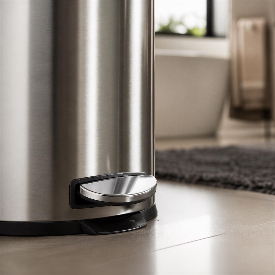 image 1 of Harbour Housewares 30L Stainless Steel Kitchen Pedal Bin with Lid Chrome Foot Pedal Removable Inner Bucket Slim Tall 31x36x63cm