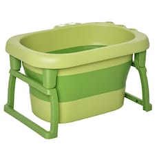 HOMCOM Foldable Baby Bathtub for Newborns Infants Toddlers w/ Stool - Green
