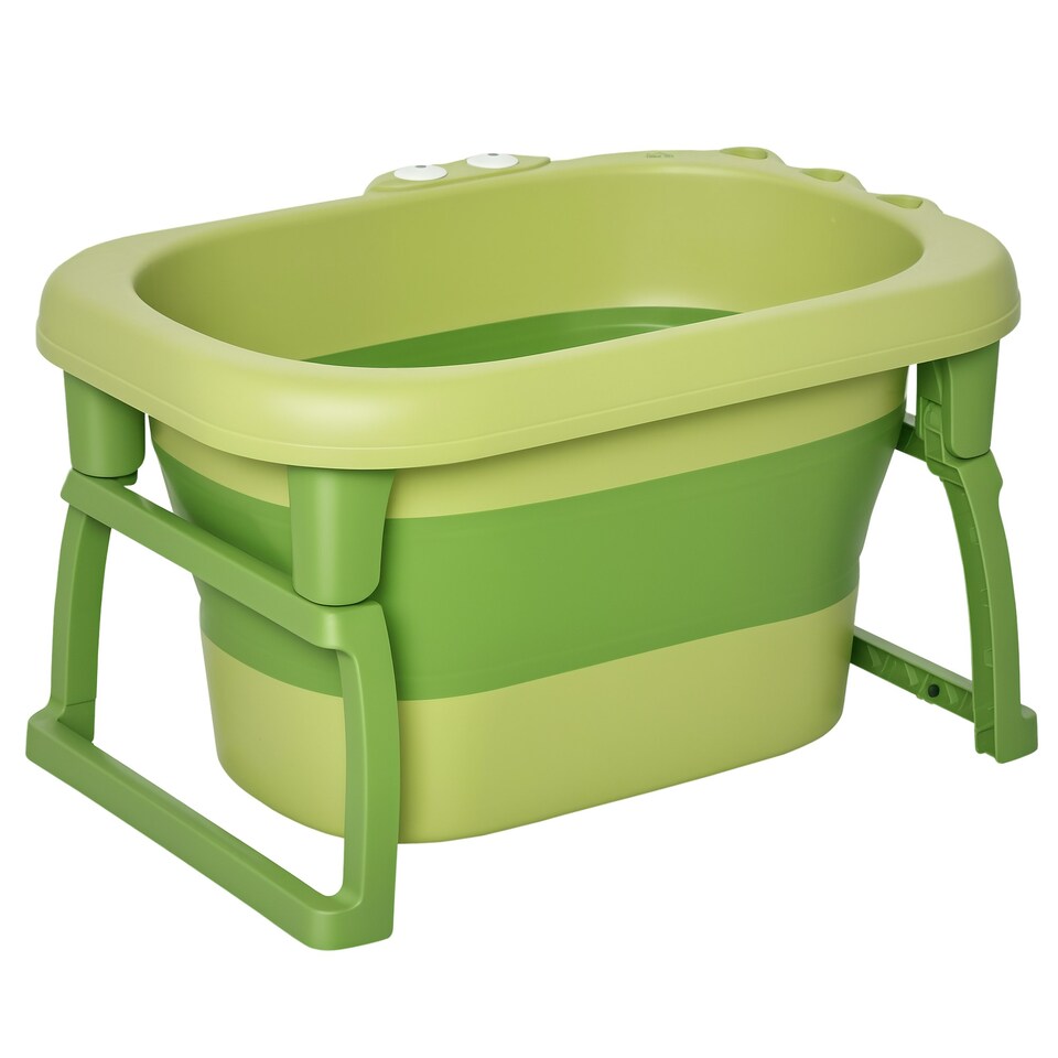 image 1 of HOMCOM Foldable Baby Bathtub for Newborns Infants Toddlers w/ Stool - Green