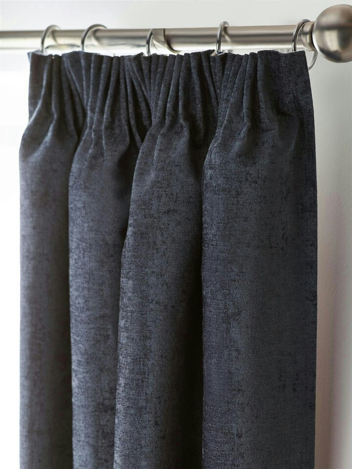 image 1 of Chenille Blackout Pencil Pleat Taped Top Curtains - 117cm x 229cm - Charcoal
