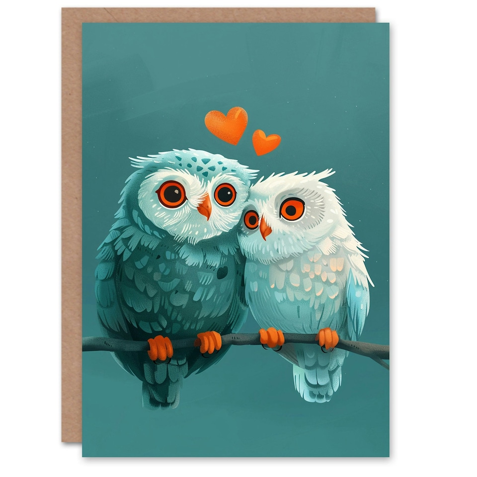 image 1 of Two Cute Owls Love Night Sky Branch Arty Anniversary Valentines Day Card