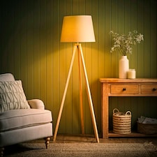 ValueLights Modern Light Wood Tripod Design Floor Lamp With Beige Shade