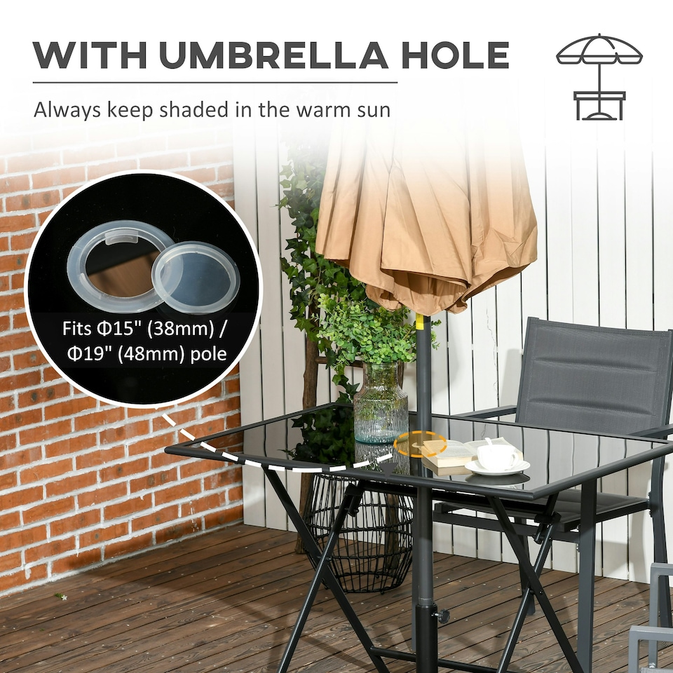 image 1 of Outsunny Folding Rectangular Garden Dining Table for 6 with Hole
