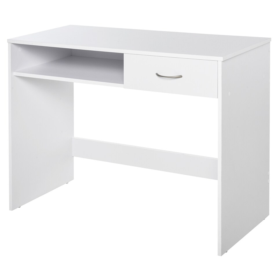 image 1 of HOMCOM Compact Computer Desk, Study Table with Drawer and Storage Compartment, Writing Workstation, White