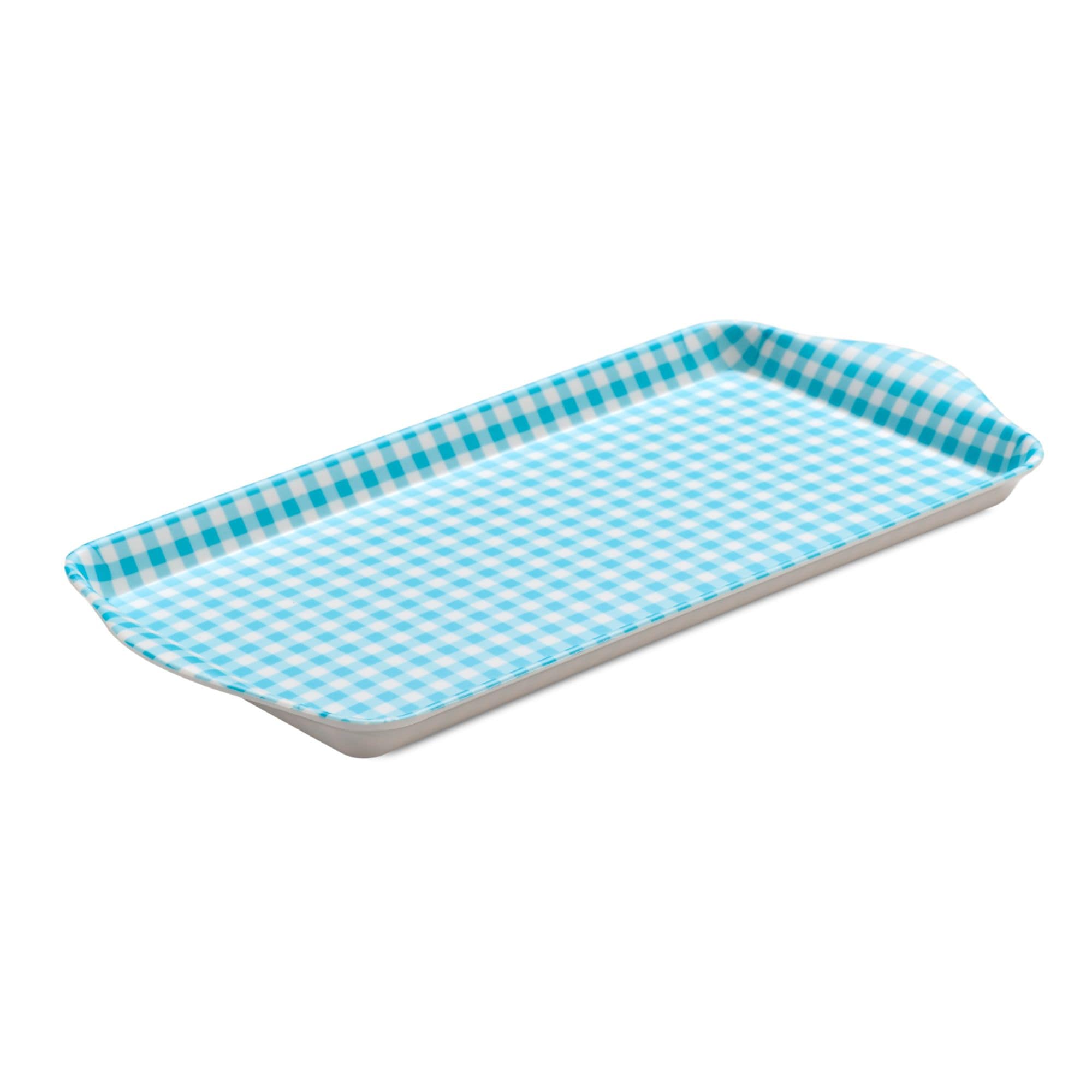 Zeal Melamine Sandwich Serving Tray, Gingham Pattern, 25 x 13cm, Aqua