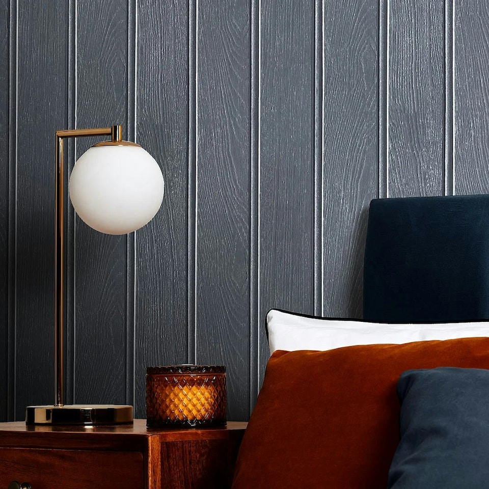 image 1 of Beadboard Panel Wallpaper in Navy Blue Multi