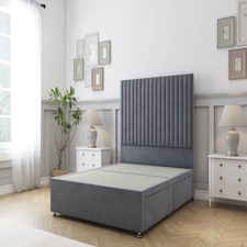 Sloomy Manhattan Steel Plush Divan Bed Base 2 Drawers Same Side With 26 Inch Strutted Headboard | Grey | Steel | King | 1