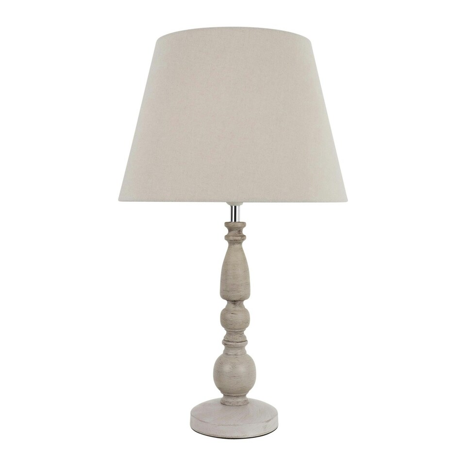 image 1 of Grey Wash Wood Effect 59cm Table Lamp with And Grey Cotton Shade Grey | Grey