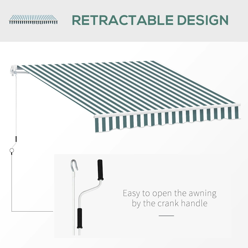 image 1 of Outsunny Garden Sun Shade Canopy Retractable Awning, 2.5 x 2m Green | Green