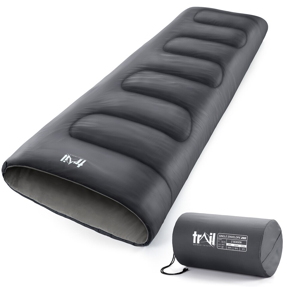 image 1 of Envelope Sleeping Bag 2 Season Single Adult Outdoor Camping 200gsm Trail | Black | Single | 1