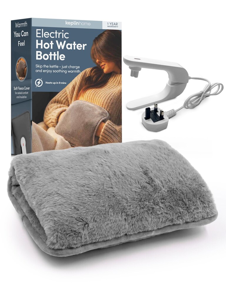 image 1 of Keplin Rechargeable Electric Hot Water Bottle Flannel Cover Auto Shut Off
