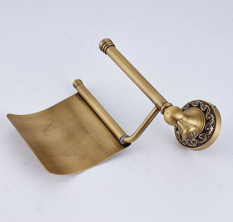 image 1 of Antique Brass Toilet Elegant Roll Holder with Flap Paper Rack Wall Mounted