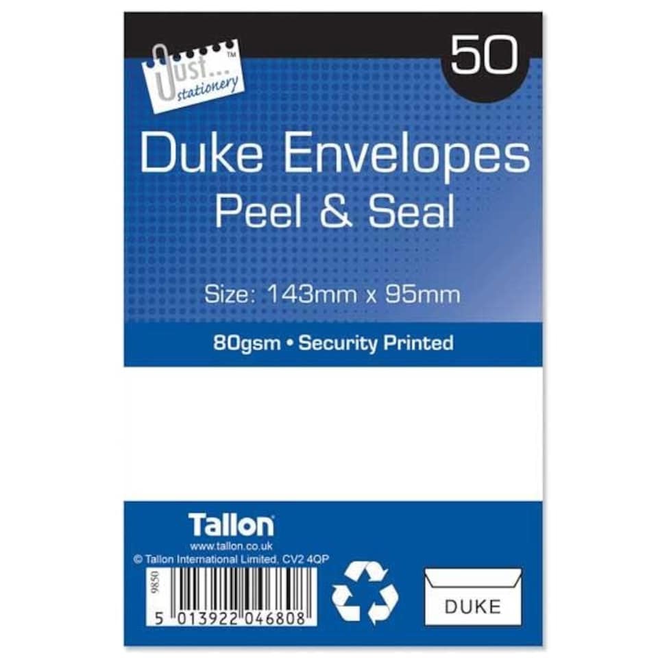 image 1 of Tallon Just Stationery Peel & Seal Envelopes - Duke White (Pack of 50)