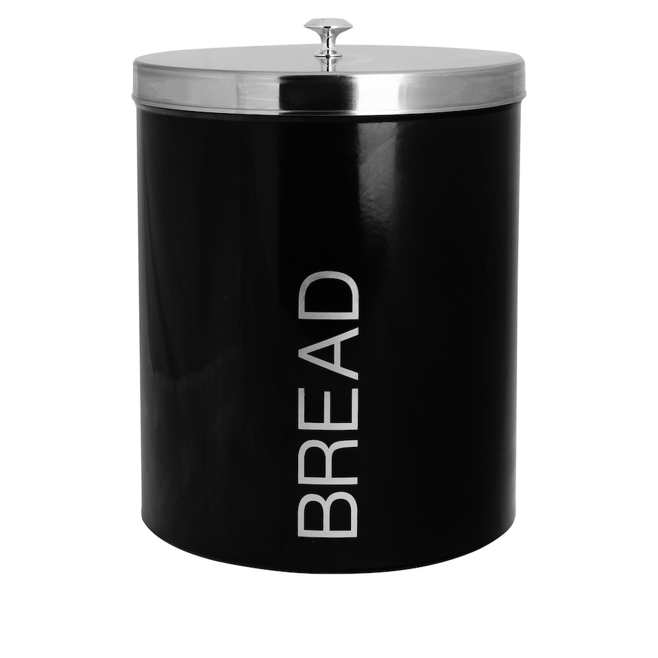 image 1 of Harbour Housewares Round Metal Kitchen Bread Bin - Black