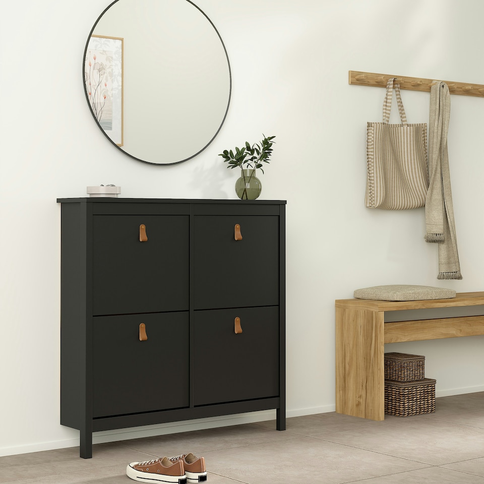 image 1 of Barcelona Shoe Cabinet 4 Flip Down Doors in Matt Black