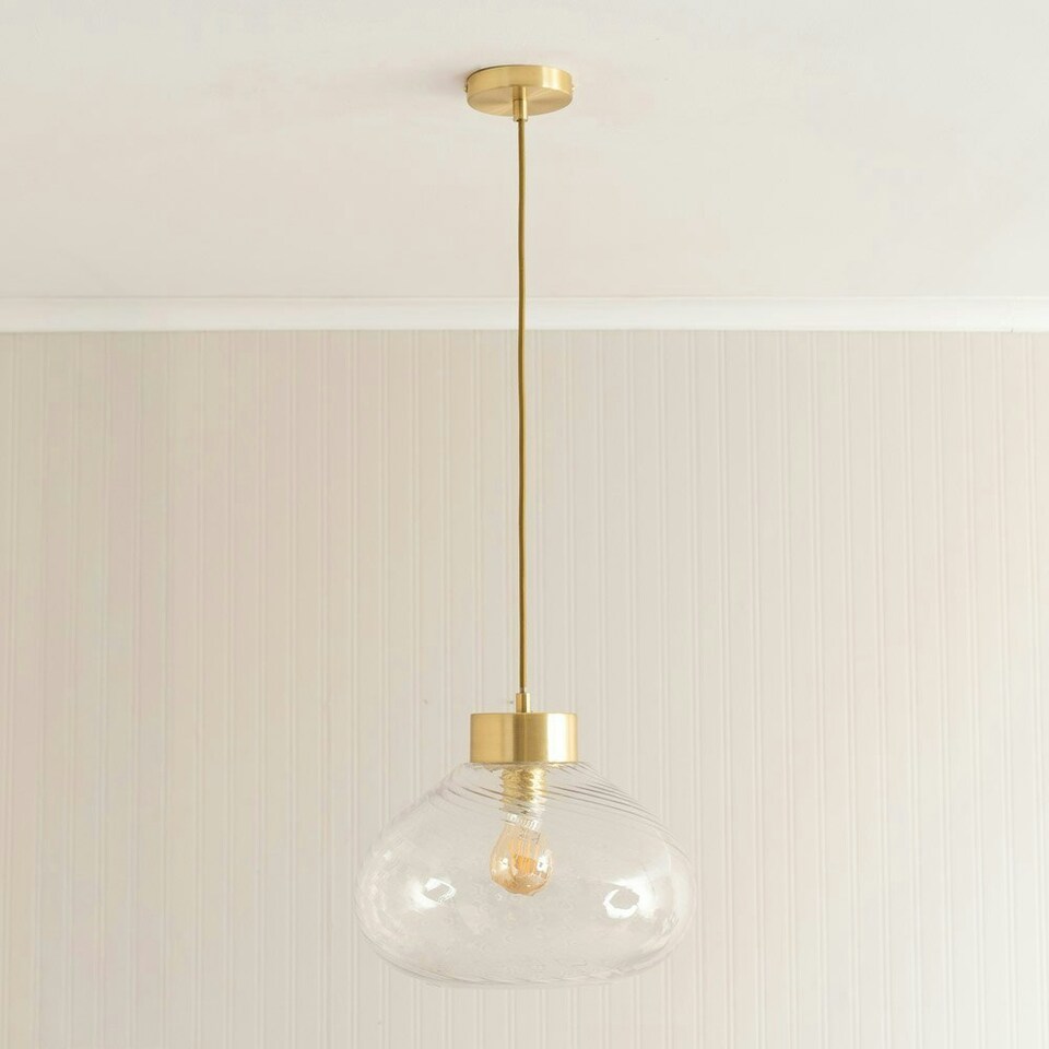 image 1 of ValueLights Corinne Twill Spiral Clear Glass Brushed Gold Capped Ceiling Pendant Light Gold