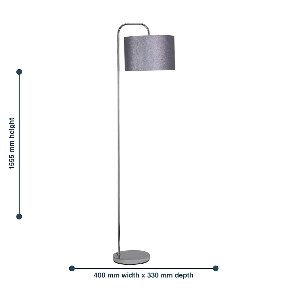 image 1 of First Choice Lighting Set of 2 Chrome Arched Floor Lamps with Grey Glitter Shades Chrome | Grey