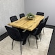 image 2 of Wooden Dining Table with 6 Black Velvet Chairs, Stylish Dining Room Furniture