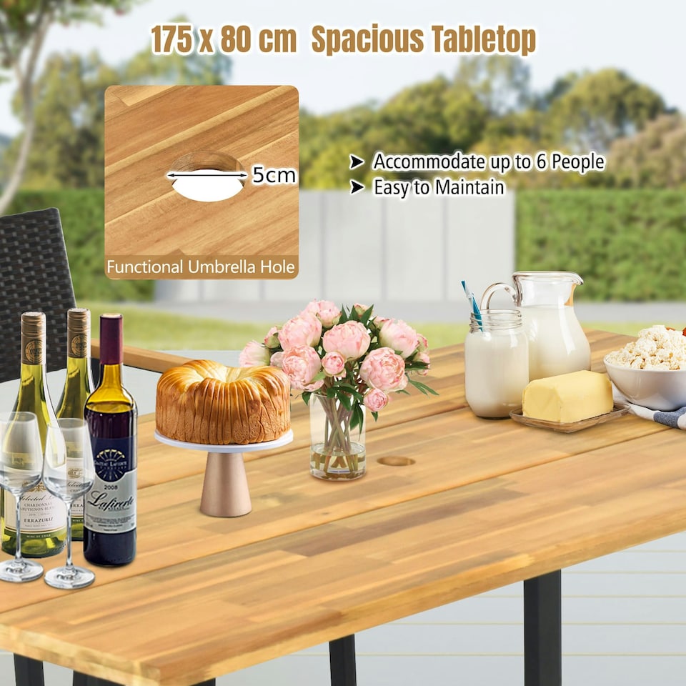image 1 of COSTWAY Patio Rectangle Dining Table 175 x 80cm Acacia Wood | Brown