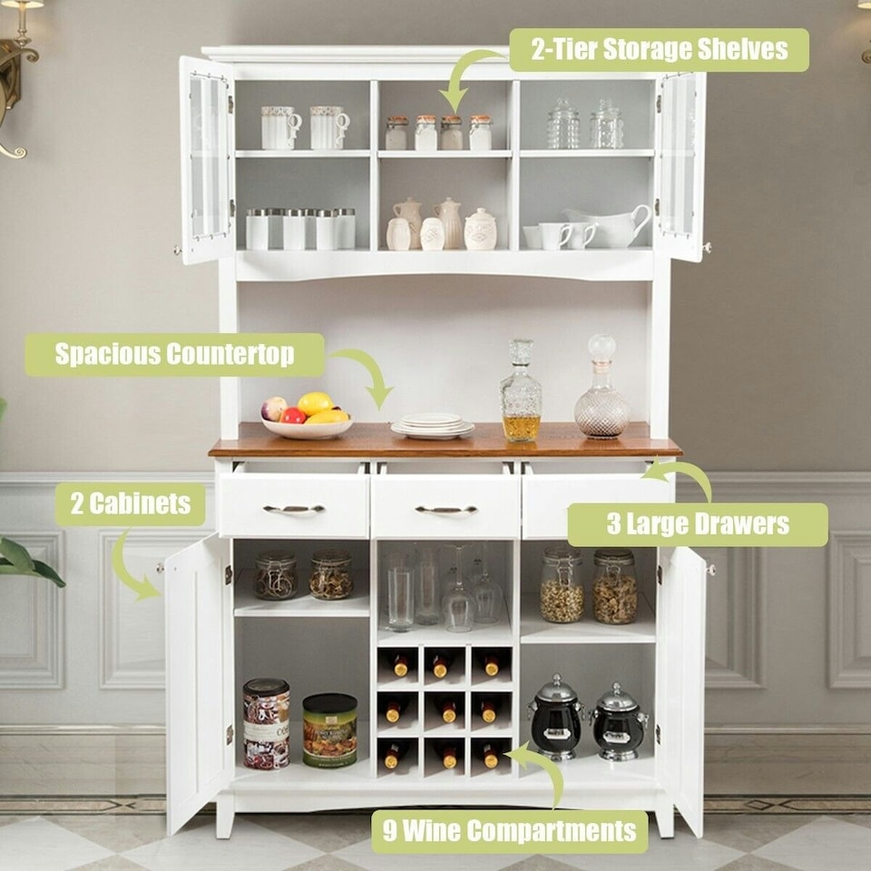 image 1 of COSTWAY Kitchen Storage Cabinet Buffet Cupboard Sideboard White