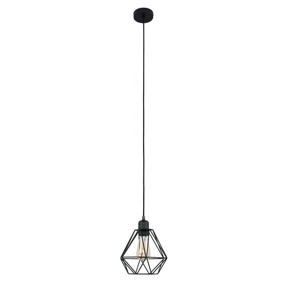 ValueLights Casco Black Ceiling Light Pendant Black Wire Shade