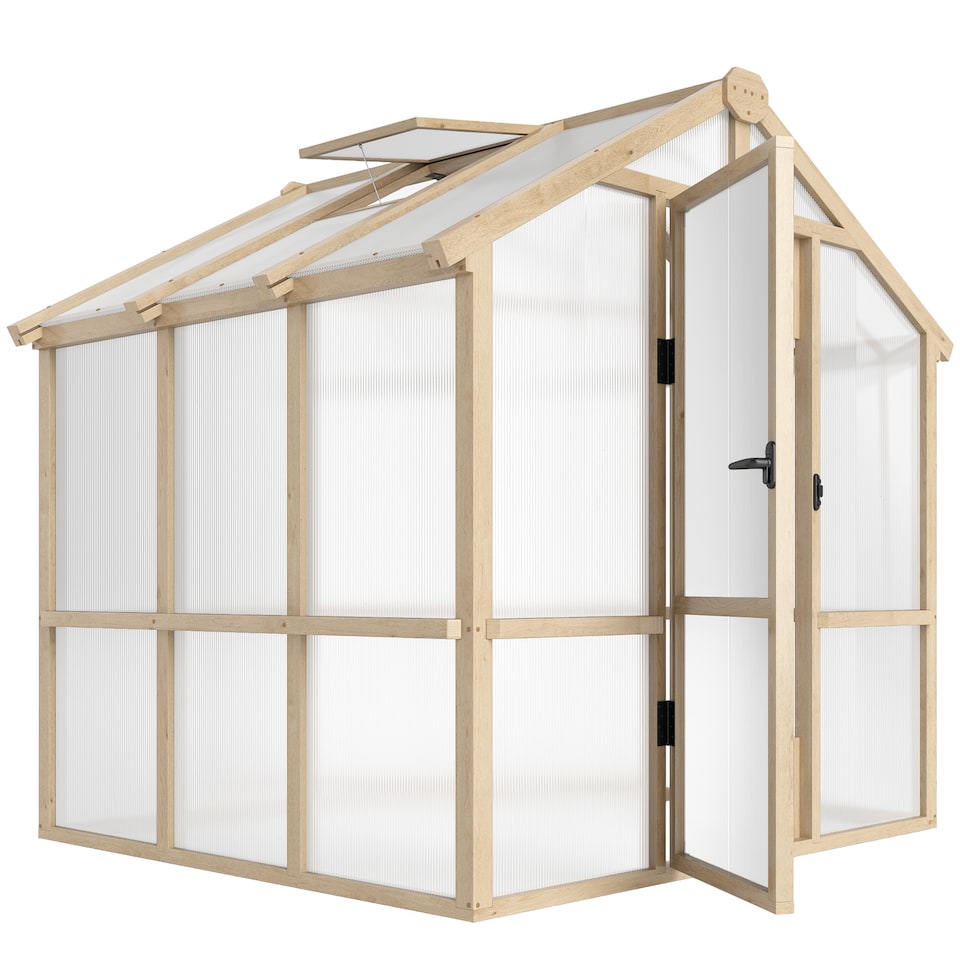 image 1 of Outsunny 6.6 x 6ft Wooden Polycarbonate Greenhouse with Lockable Door, Brown | Brown | Brown | 1
