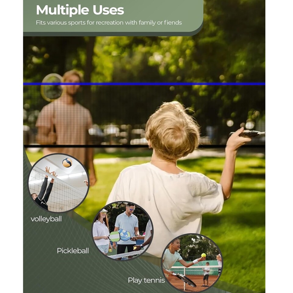 image 1 of Gr8 Home Blue Black 4m Badminton Net Post Set Portable Volleyball Pickleball Tennis