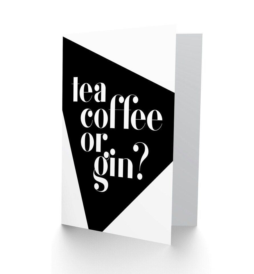 image 1 of Tea Coffee Or Gin Drink Question Mark Black White Card