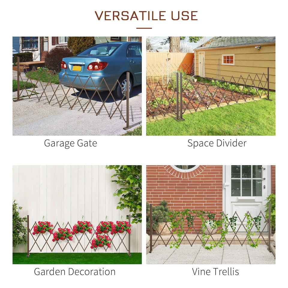 image 1 of Outsunny Aluminum Alloy Movable Fence Foldable Garden Screen Panel, Dark Brown