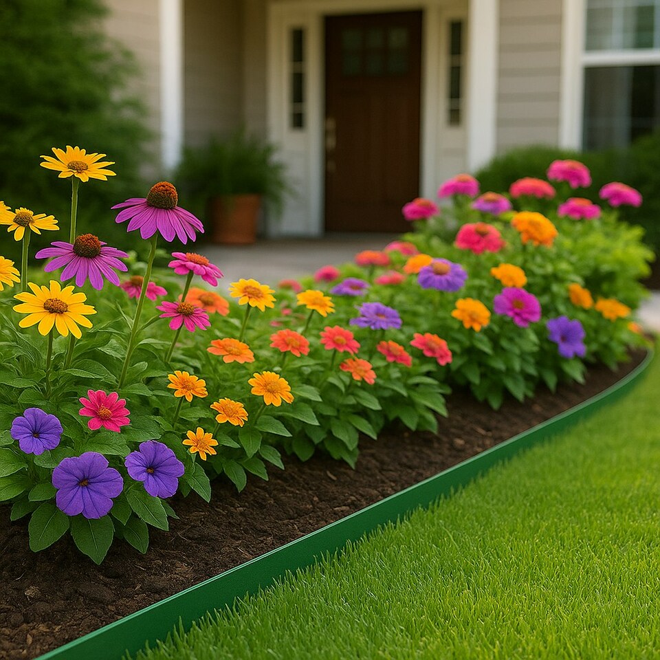 image 1 of Harbour Housewares Flexible Plastic Lawn & Path Edging with 160 Pegs & Mallet - 40m x 4cm - Green | Green | Green | 4