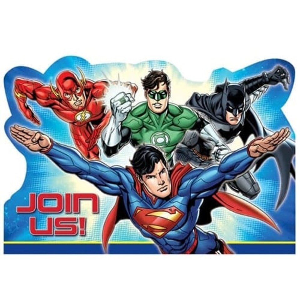 Justice League Invitations With Envelopes - Pack of 8