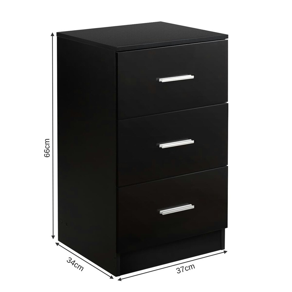 image 1 of COSTWAY 2Pcs NightStand 3-Drawer Chest Storage Dresser Black Black