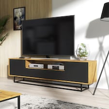 TV Unit Sideboard Cabinet Storage Cabinet Oak Black Matt Media Console Stand 200cm