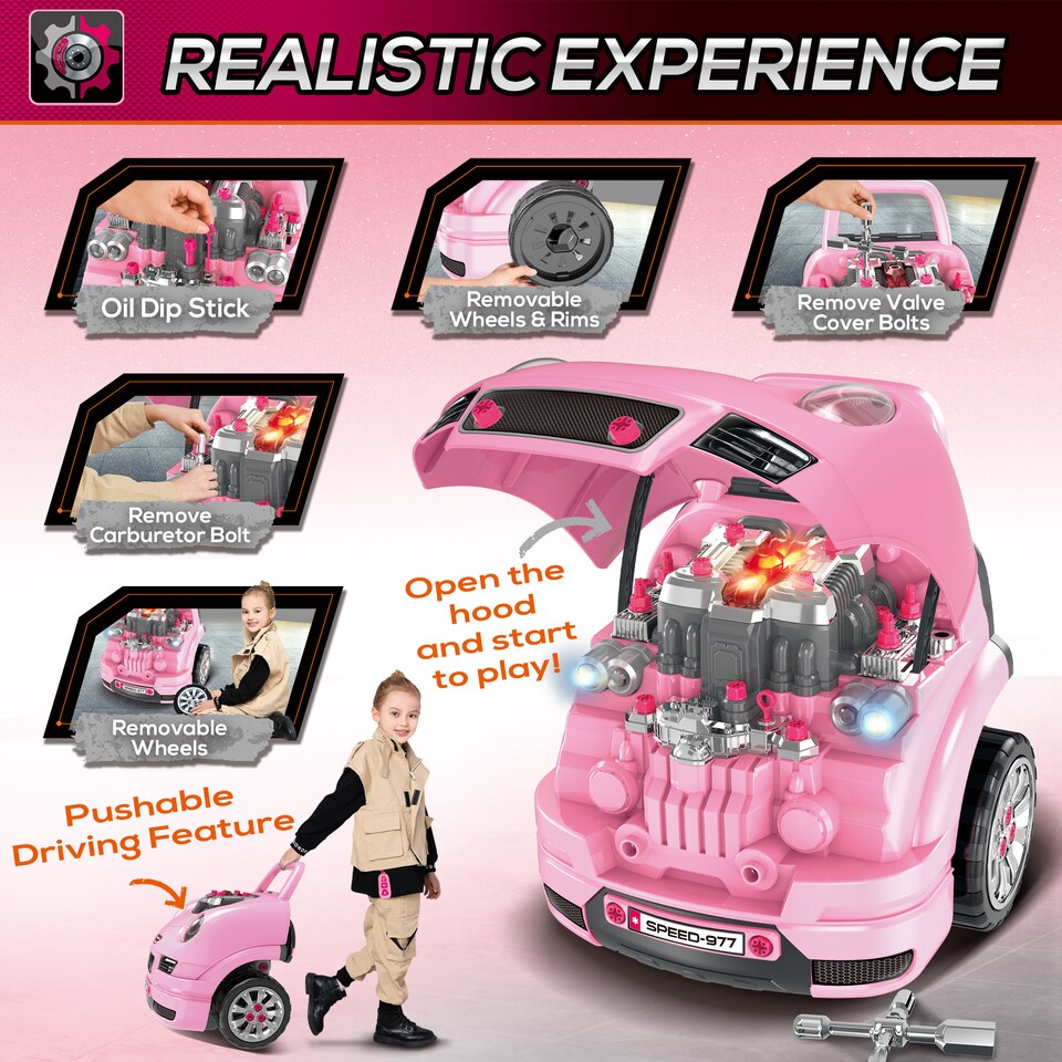 image 1 of HOMCOM Kids Truck Engine Toy Set w/ Horn, Light, Car Key, for Ages 3-5 Years - P