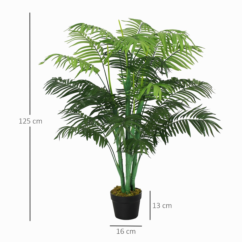 image 1 of Outsunny 125cm4FT Artificial Palm Plant Decorative Tree with Nursery Pot, Fake Plastic Indoor Home Office Decor, Green