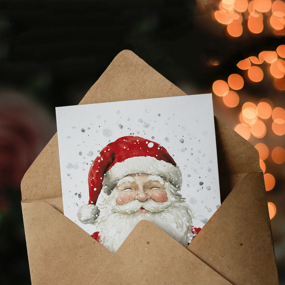 image 1 of Jolly Santa Claus Snowflakes Snow Festive Xmas Blank Christmas Card