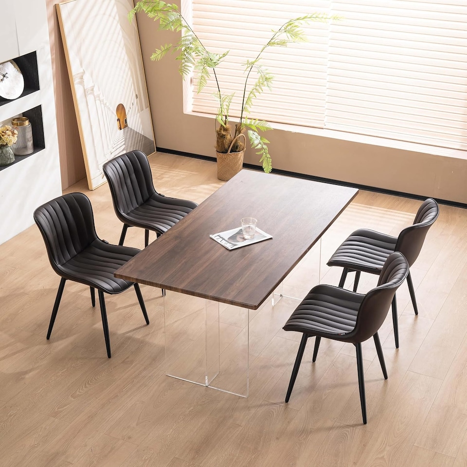 image 1 of Dining Chairs Set of 2 Leather with Sturdy Metal Legs for Home, Office, and Cafe