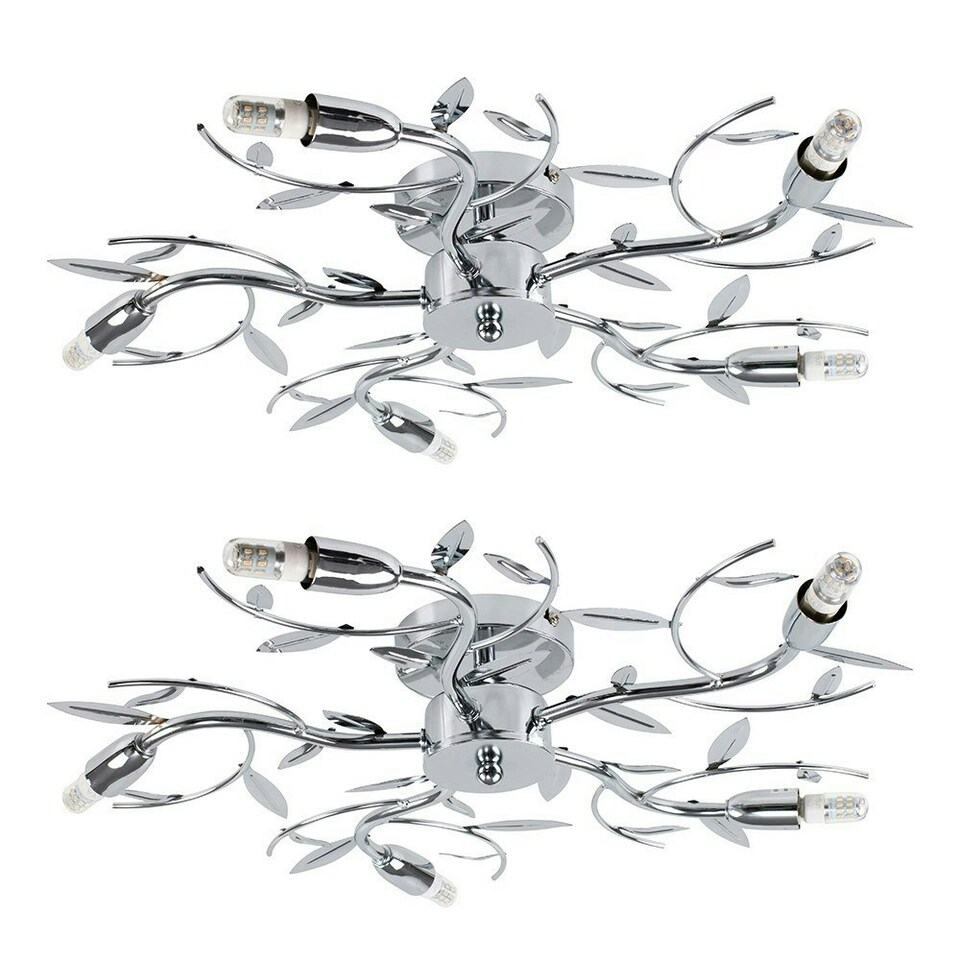 image 1 of ValueLights Pair Of Modern Chrome 5 Way Swirl Decorative Leaf Blossom Ceiling Lights