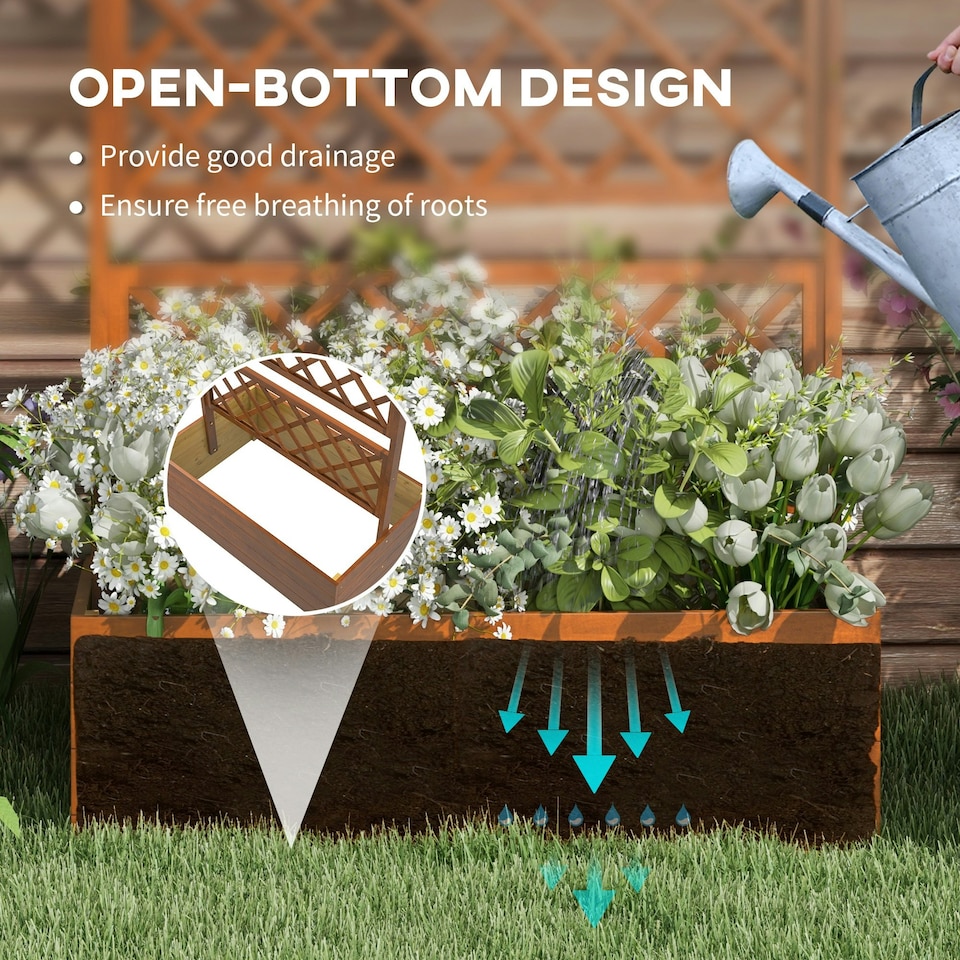 image 1 of Outsunny Wooden Trellis Planter, Raised Garden Bed for Climbing Plants, Natural