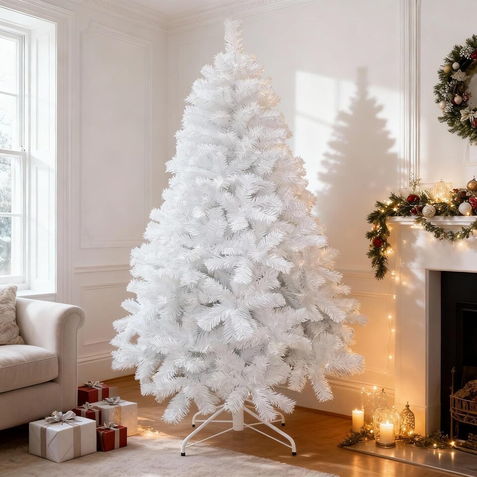 image 1 of 4FT White Alaskan Pine Christmas Tree - Festive Indoor Xmas Decoration for Home and Holiday Display