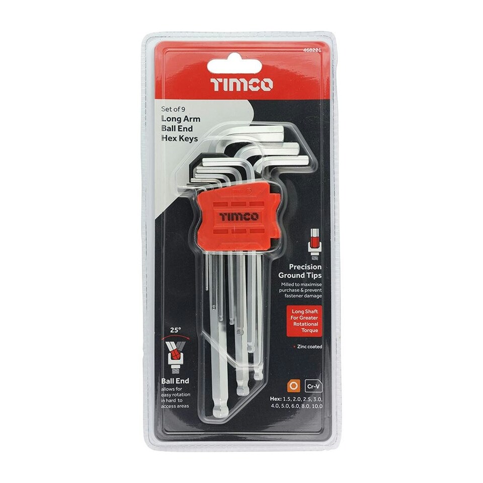 image 1 of Timco - Long Arm Ball End Hex Key Set (Size 9pcs - 9 Pieces)