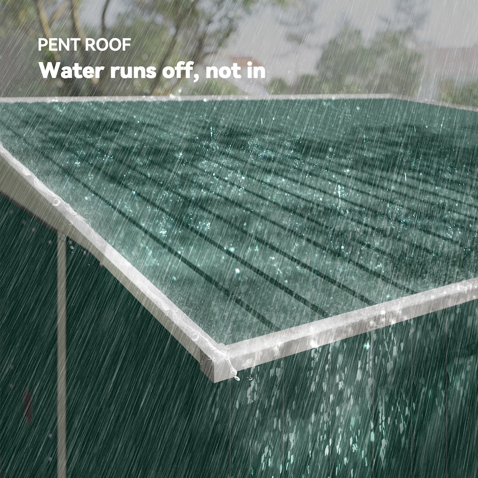 image 1 of Outsunny 11.3 x 9.2ft Lean to Metal Garden Shed, Outdoor Galvanised Tool Storage House with Double Sliding Doors and 2 Air Vents, Green