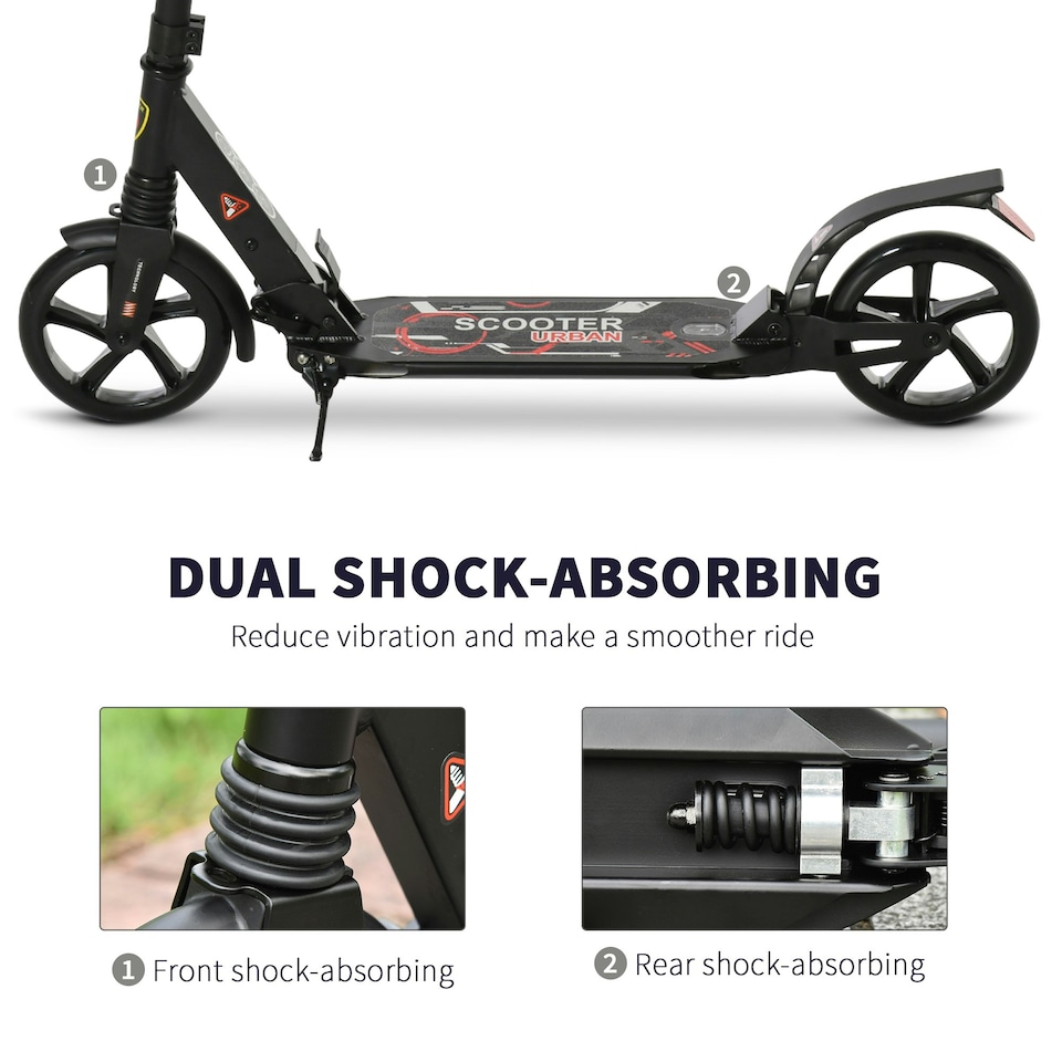 image 1 of HOMCOM Folding Kick Scooter with Big Wheels for 14+ Teens Adult, Black