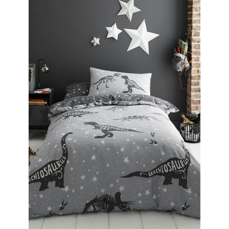 Space T-Rex Duvet Cover Set - Black/Grey/White - Single Black | Single