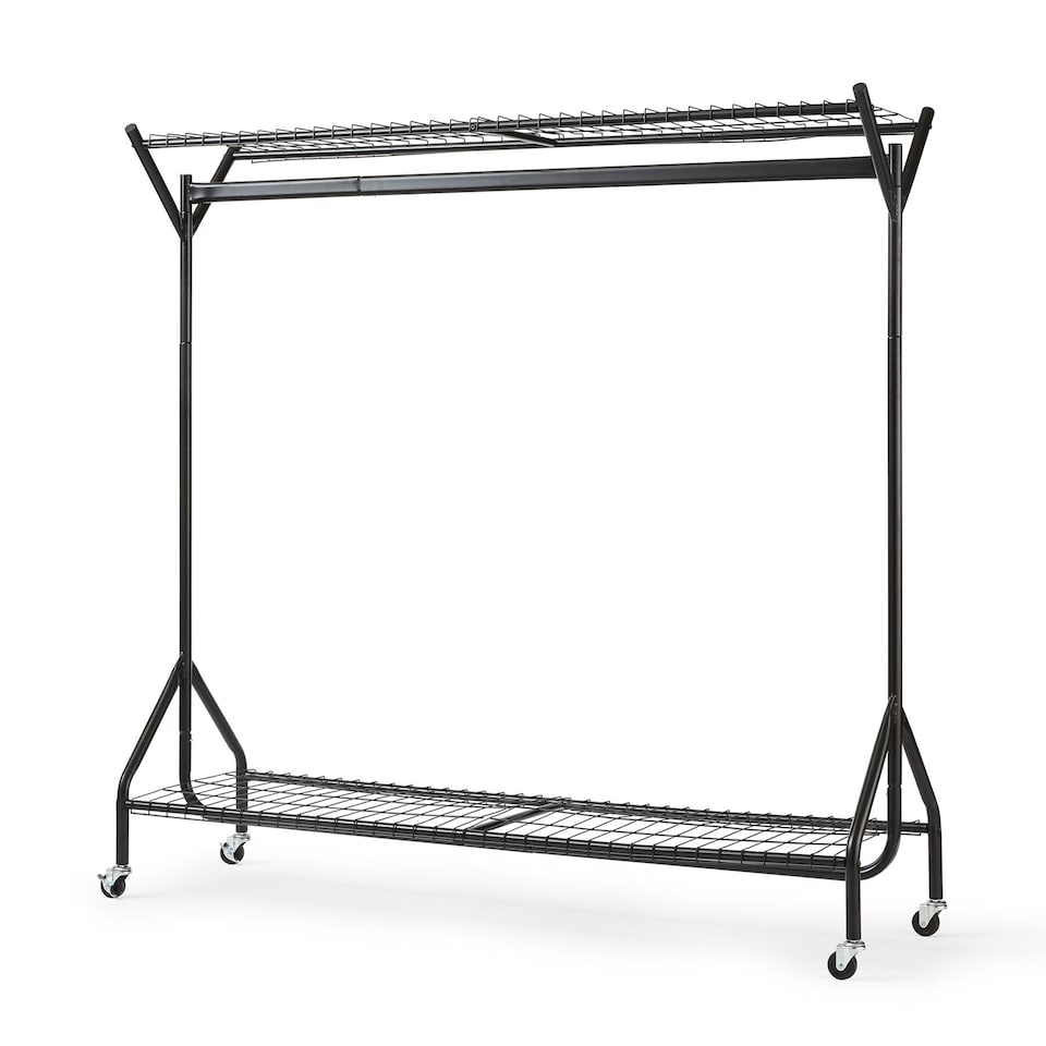 image 1 of House of Home Clothing Rail Heavy Duty Hanging Clothes Shoe Hat Rack Shelves With Wheels 5ft x 5ft | Black