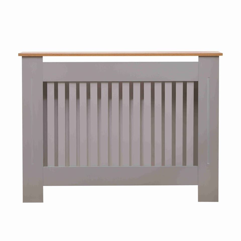 image 1 of Medium Grey Wooden Slatted Grill Radiator Cover MDF Cabinet