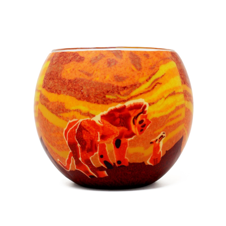 image 1 of Benaya Lion & Cub Glass Silhouette Tealight Candle Holder
