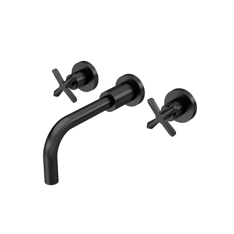 image 1 of Connect Wall Mounted 3 TH Basin Mixer Tap 2 Crosshead Handles Black | Black | Matt Black | 1