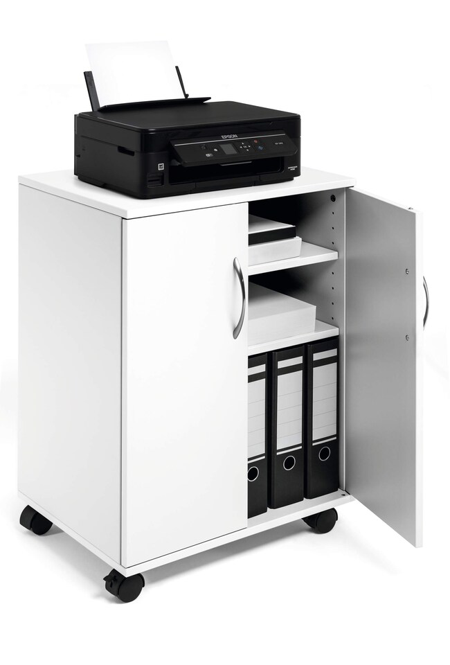 image 1 of Durable 2 Door Office Filing Storage Trolley on Wheels | 75cm White | White
